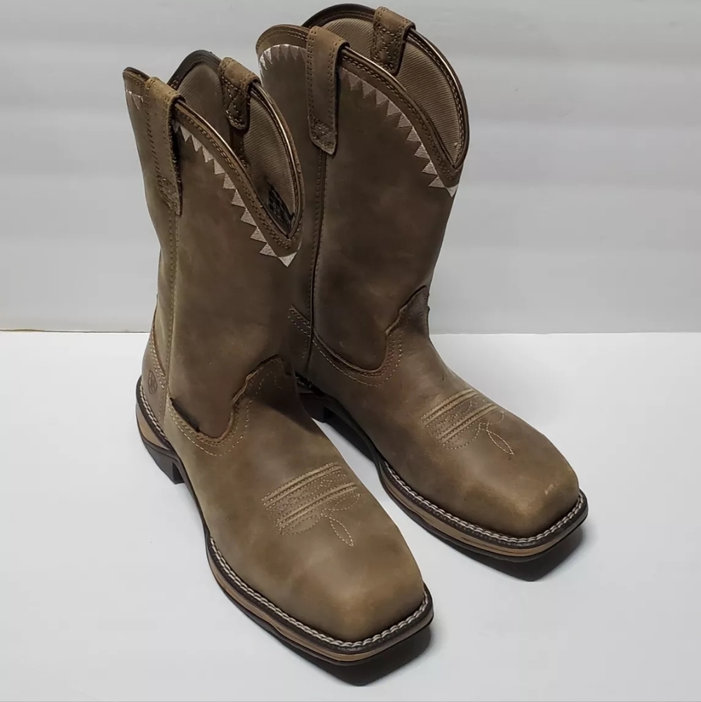 Ariat Work Boots- Women's Anthem Deco Comp Toe Brown Bomber Square Toe Sz 8B